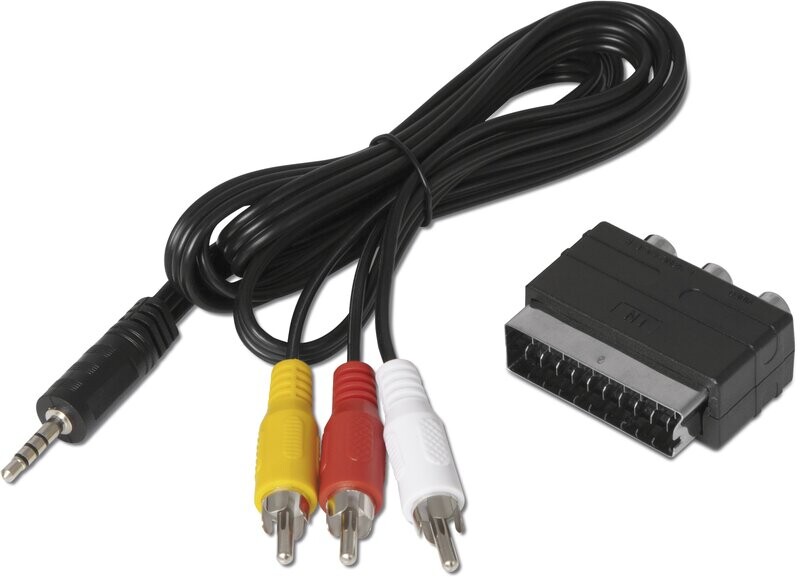 A/V-Kabel Klinke auf Cinch mit SCART-Adapter für TechniSat Digitalreceiver (z. B. DIGIPAL T2 HD u. a.) - schwarz