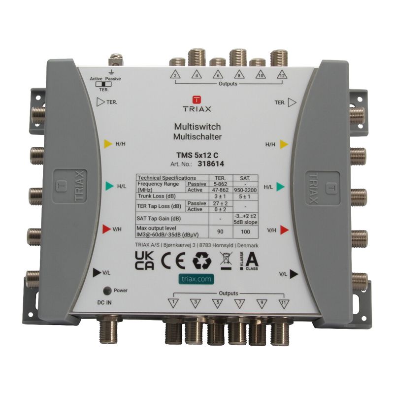 Triax TMS 5×12 C, 5 Eingänge, 12 Ausgänge, Kaskadenmultischalter