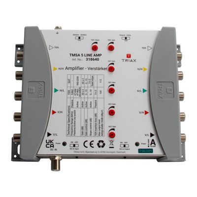 Triax TMSA 5 LINE AMP Vor-/Nach-Verstärker für TMS/CKR 5x, 5 in/out, Verstärkung 5-20 dB regelbar, exklusive Netzteil