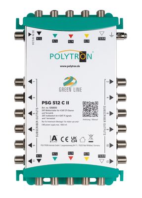 PSG 512 C II Polytron Kaskaden Multischalter 5 Eingänge, 4xSAT &amp; 1x TERR &amp; 12