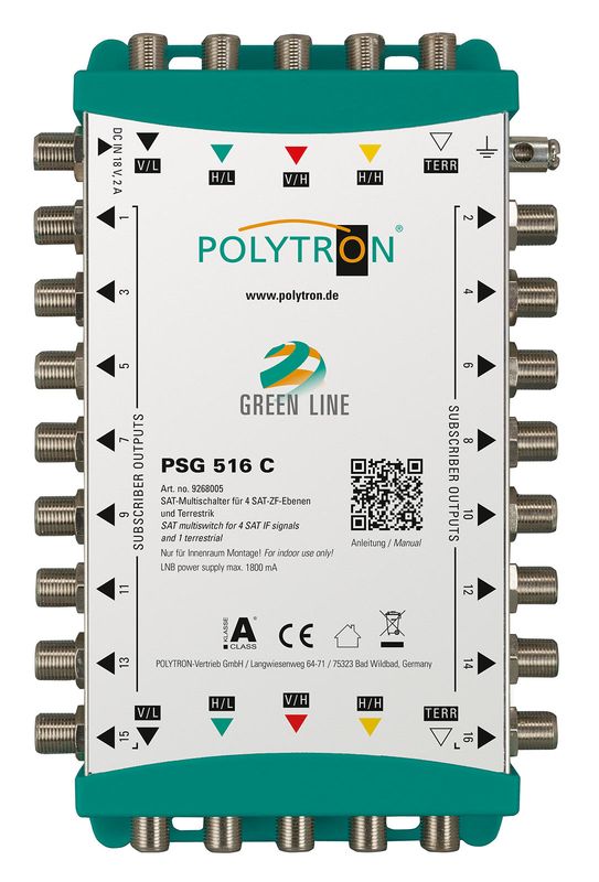 PSG 516 C Polytron Kaskaden Multischalter 5 Eingänge, 4xSAT &amp; 1x TERR &amp; 16