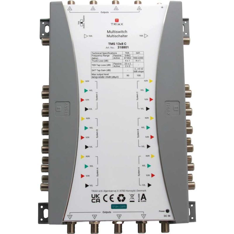 Triax TMS 13x8 C / 12 SAT + 1 terr. Eingang, 8-fach, ext. Netzteil, terr. aktiv/passiv