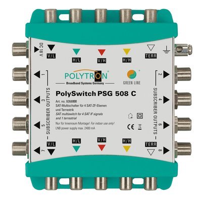 PSG508C Polytron Kaskaden Multischalter 5 Eingänge, 4xSAT &amp; 1x TERR &amp; 8