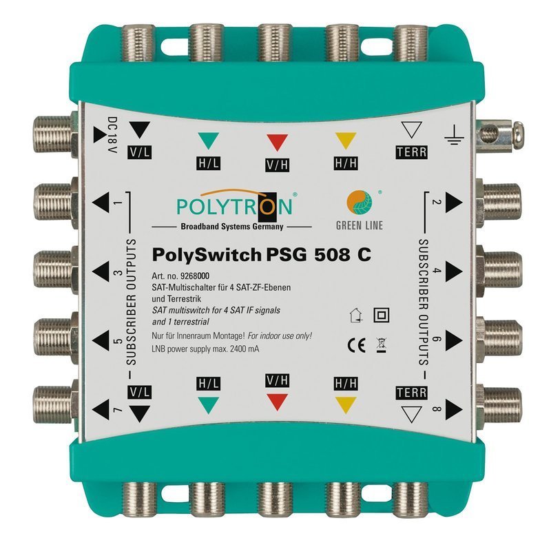 PSG508C Polytron Kaskaden Multischalter 5 Eingänge, 4xSAT &amp; 1x TERR &amp; 8
