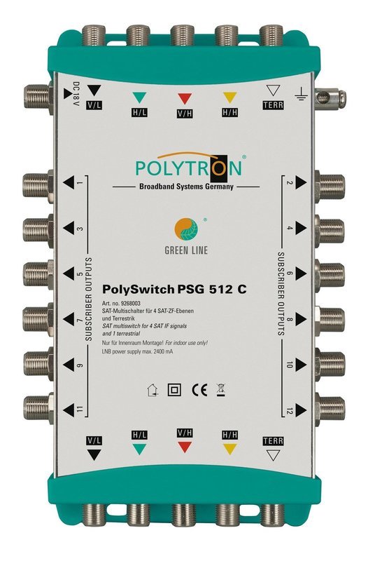PSG512C Polytron Kaskaden Multischalter 5 Eingänge, 4xSAT &amp; 1x TERR &amp; 12