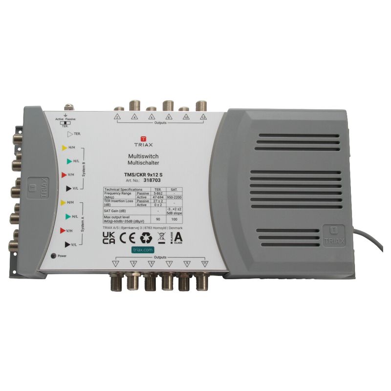 Triax TMS/CKR 9×12 S, 9 Eingänge, 12 Ausgänge, mit Netzteil, terr. aktiv/passiv