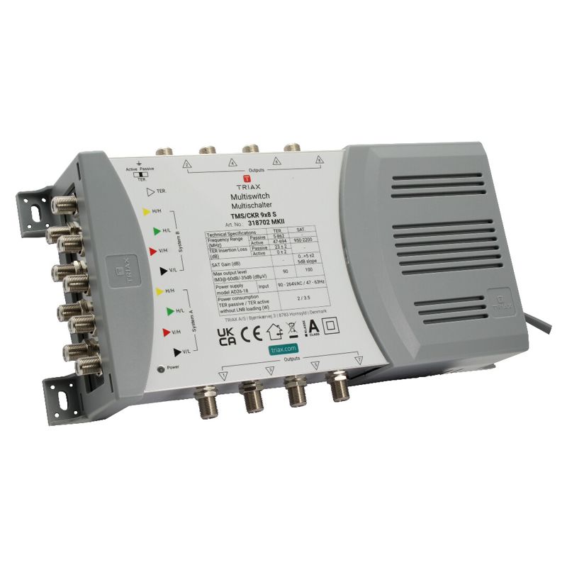 Triax TMS/CKR 9×8 S, 9 Eingänge, 8 Ausgänge, mit Netzteil, terr. aktiv/passiv