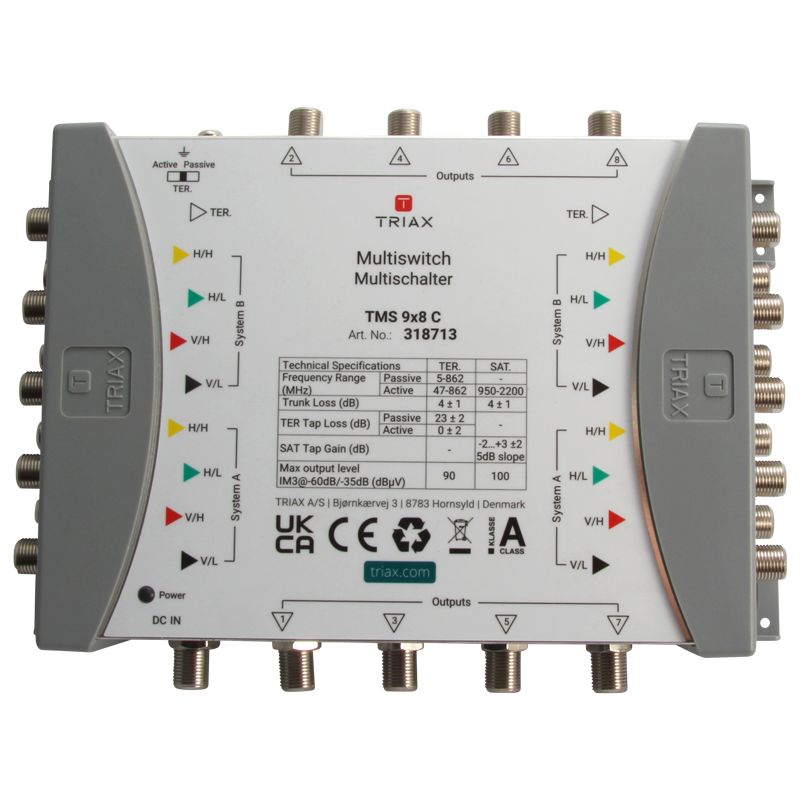 TMS 9×8 C Multischalter, Kaskade, 9 Eingänge, 8 Teilnehmerausgänge