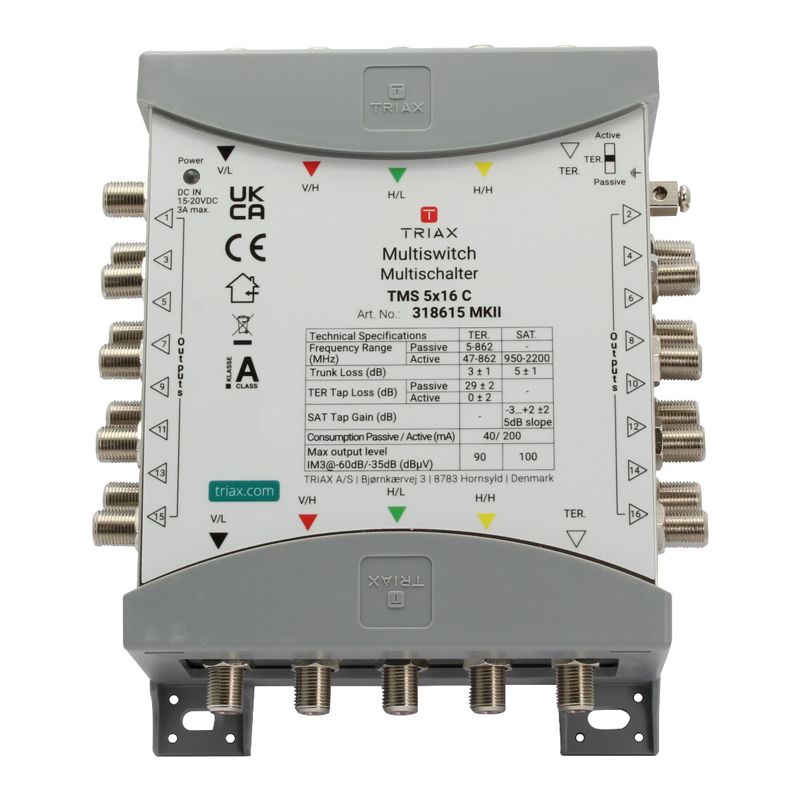 Triax TMS 5×16 C, 5 Eingänge, 16 Ausgänge, Kaskadenmultischalter