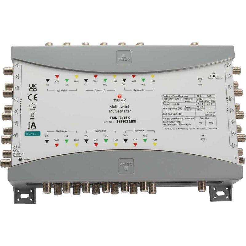 Triax TMS 13x16 C / 12 SAT + 1 terr. Eingang, 16-fach, ext. Netzteil, terr. aktiv/passiv