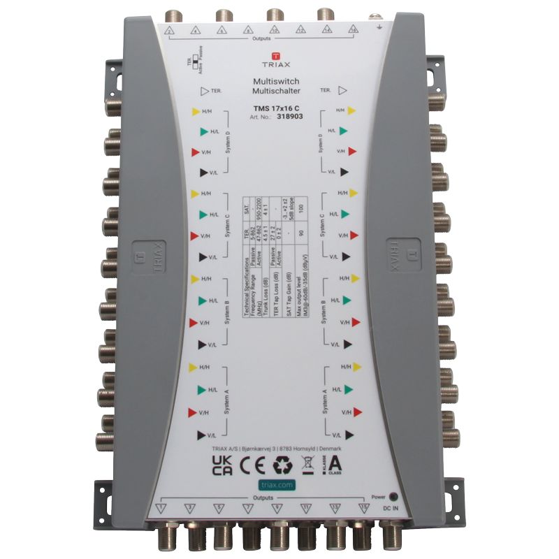 Triax TMS 17×16 C Multischalter, Kaskade, 17 Eingänge, 16 Teilnehmerausgänge