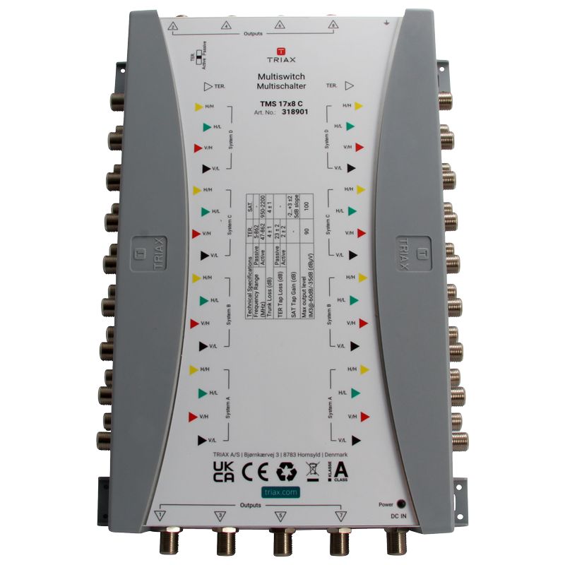 Triax TMS 17×8 C Multischalter, Kaskade, 17 Eingänge, 8 Teilnehmerausgänge