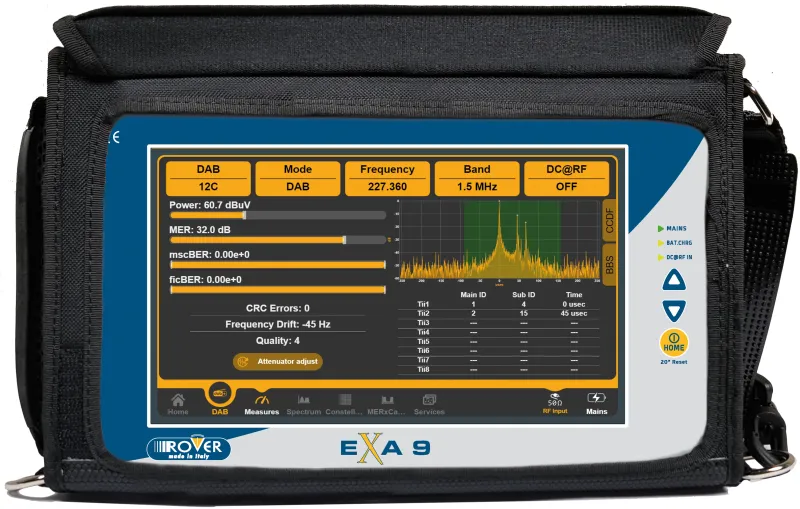 EXA 9 Professionelles Instrument: Radio, TV, SAT, IP, TVCC, WiFi, Telekommunikation mit 9" TOUCHSCREEN