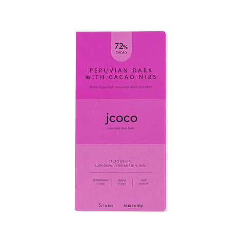 Jcoco 72% Dark Chocolate with Cacao Nibs 3oz Peru
