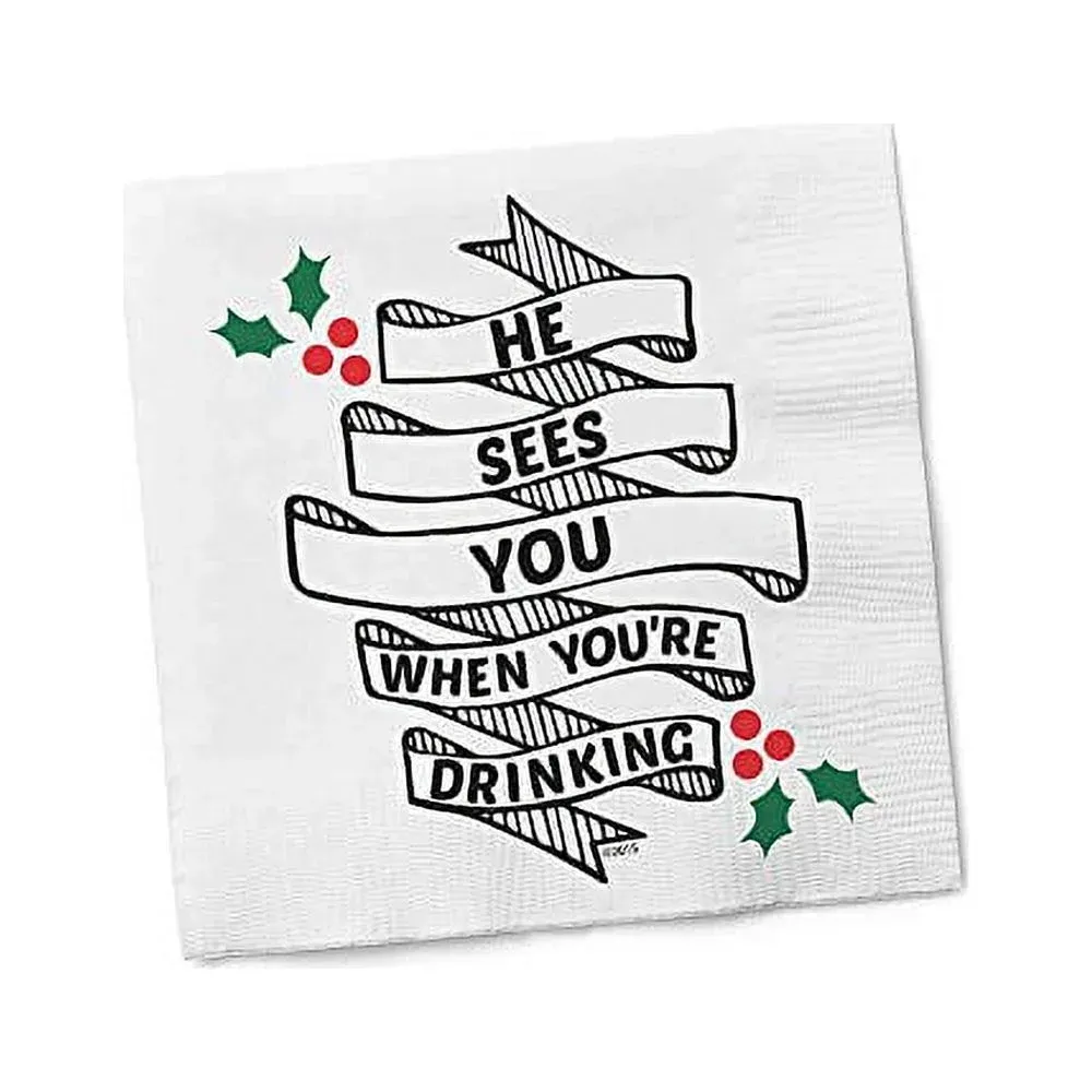 Twisted Wares Beverage Napkin He Sees You