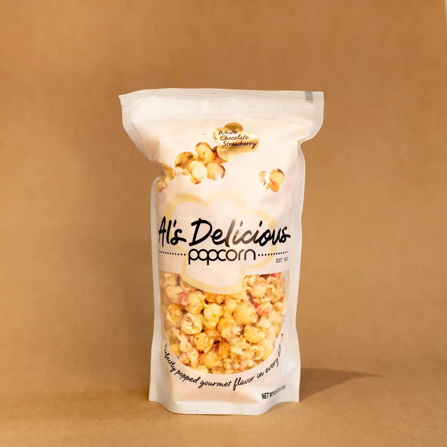 Al&#39;s Delicious Popcorn White Chocolate Strawberry 8.5oz