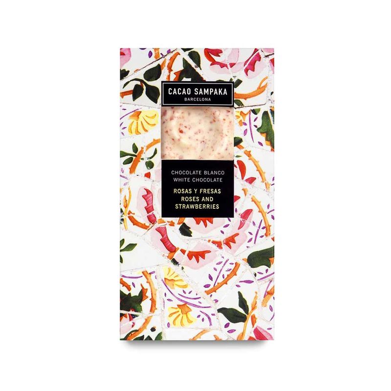 Cacao Sampaka 33% White Chocolate with Roses and Strawberries 75g Barcelona