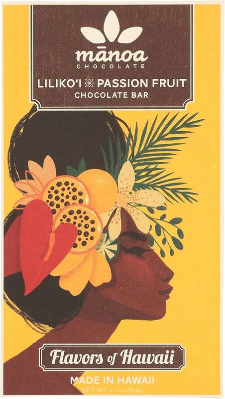 Manoa Liliko&#39;l Passion Fruit 55% Chocolate 2.1oz Hawaii