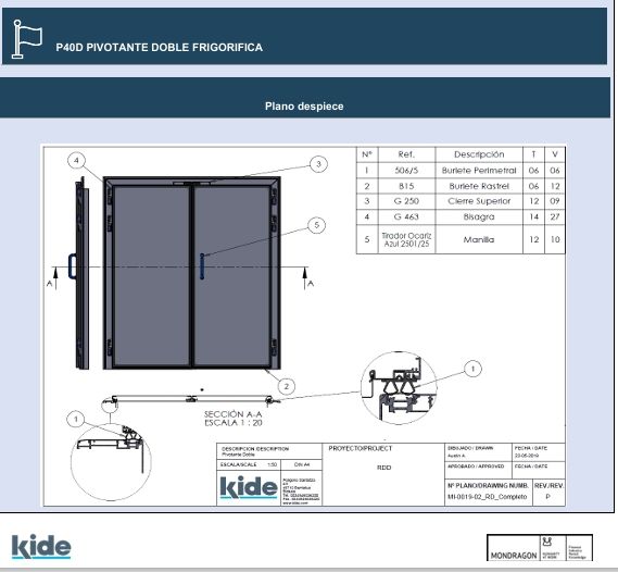 REPUESTOS P40D PIVOTANTE DOBLE FRIGORIFICA KIDE