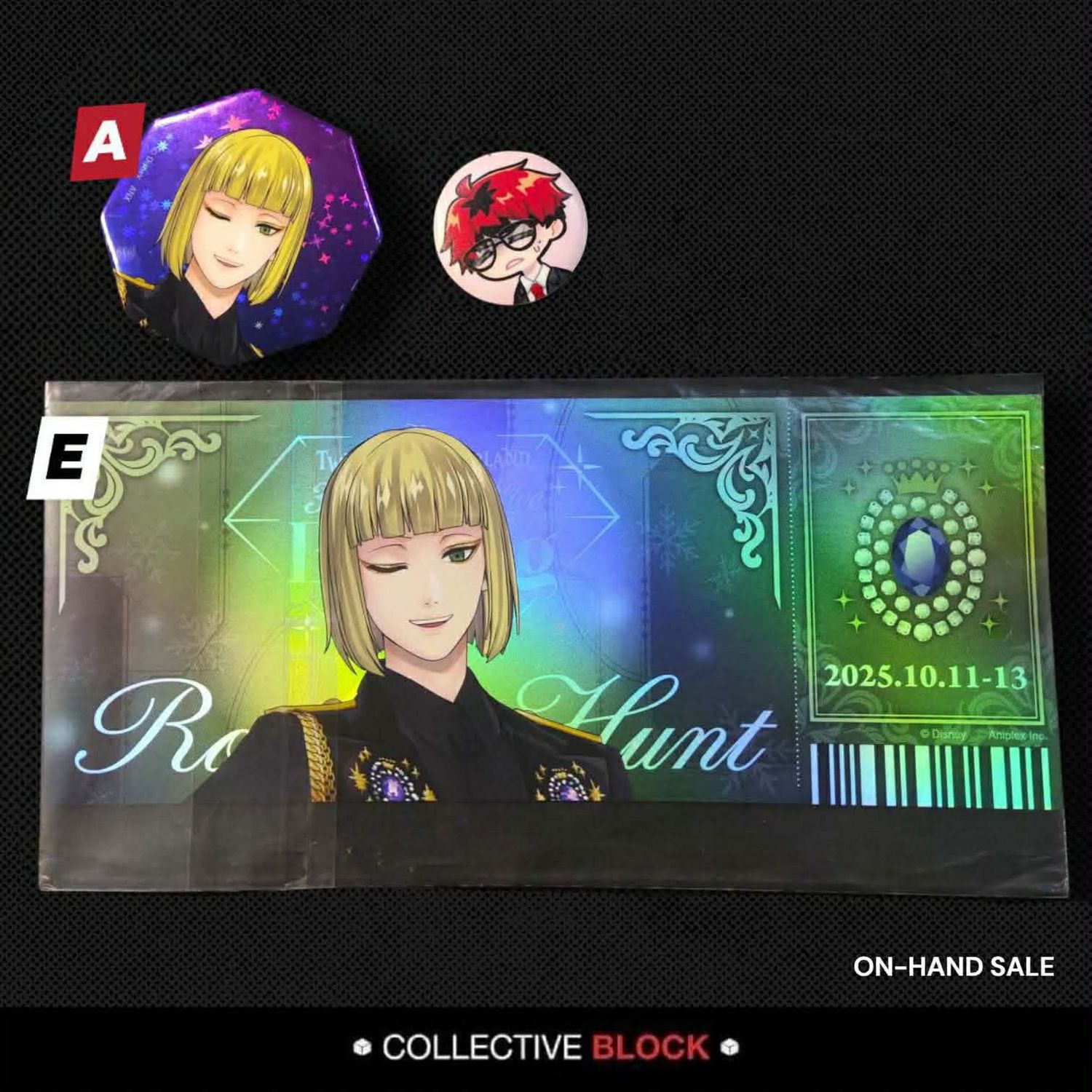 Twisted Wonderland Pomefiore Rook Hunt Blazing Jewel Can Badge &amp; Ticket-Style Card Set