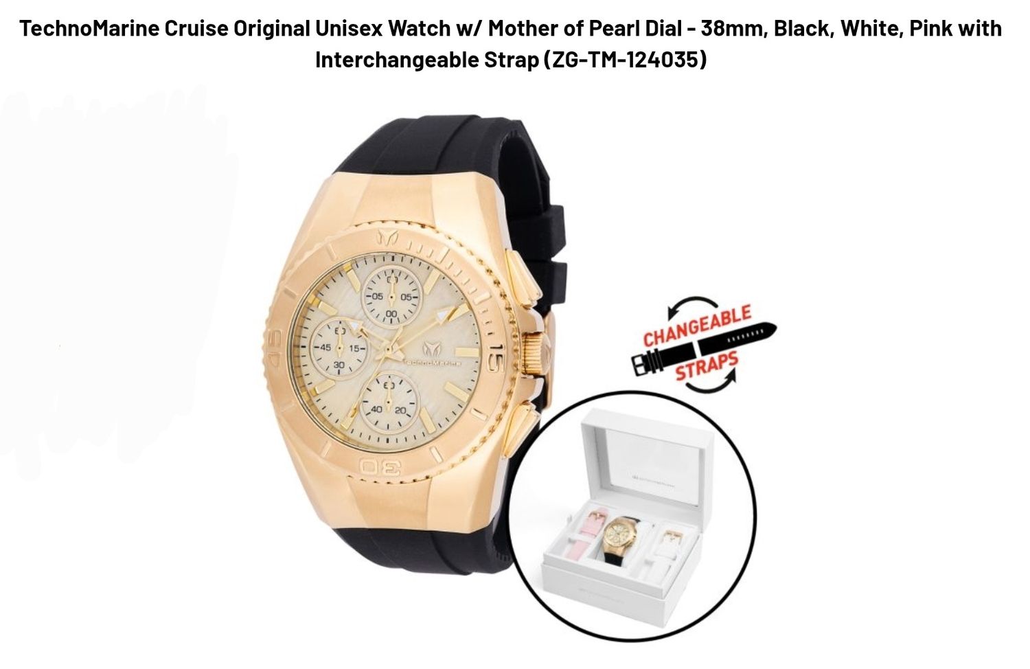 TechnoMarine Cruise Original Unisex Watch w/ Mother of Pearl Dial - 38mm, Black, White, TechnoMarine Cruise Original Unisex Watch w/ Mother of Pearl Dial - 38mm, Black, White,