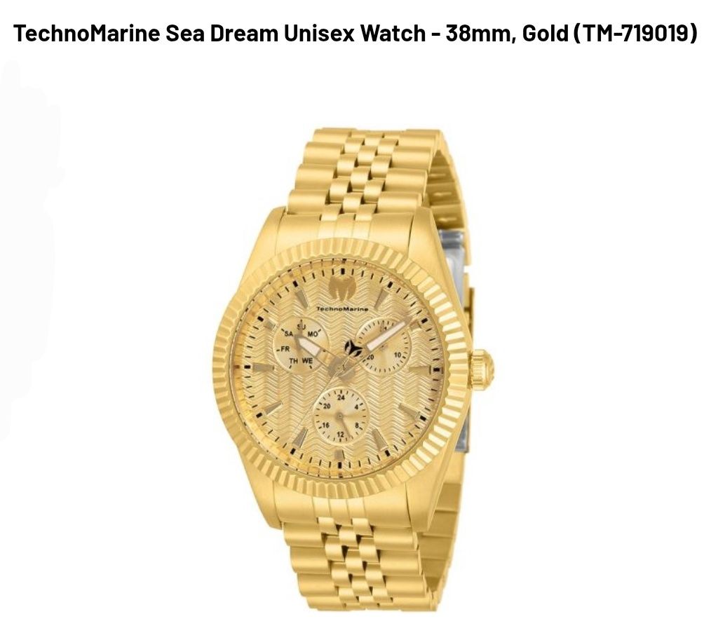 TechnoMarine Sea Dream Unisex Watch - 38mm, Gold TechnoMarine Sea Dream Unisex Watch - 38mm, Gold