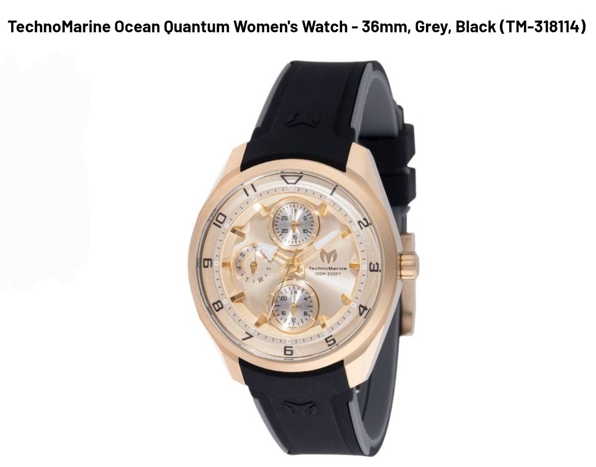 TechnoMarine Ocean Quantum Women's Watch - 36mm, Grey, Black