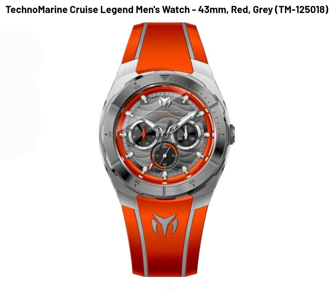 TechnoMarine Cruise Legend Men's Watch - 43mm, Red, Grey TechnoMarine Cruise Legend Men's Watch - 43mm, Red, Grey