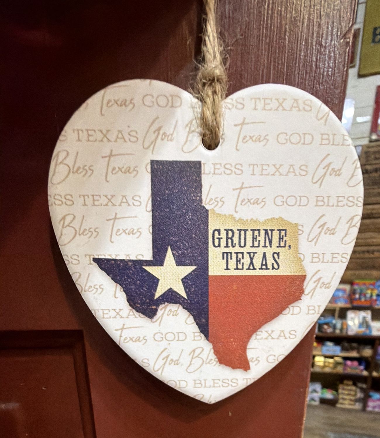 TX shape heart orn/Gruene TX
