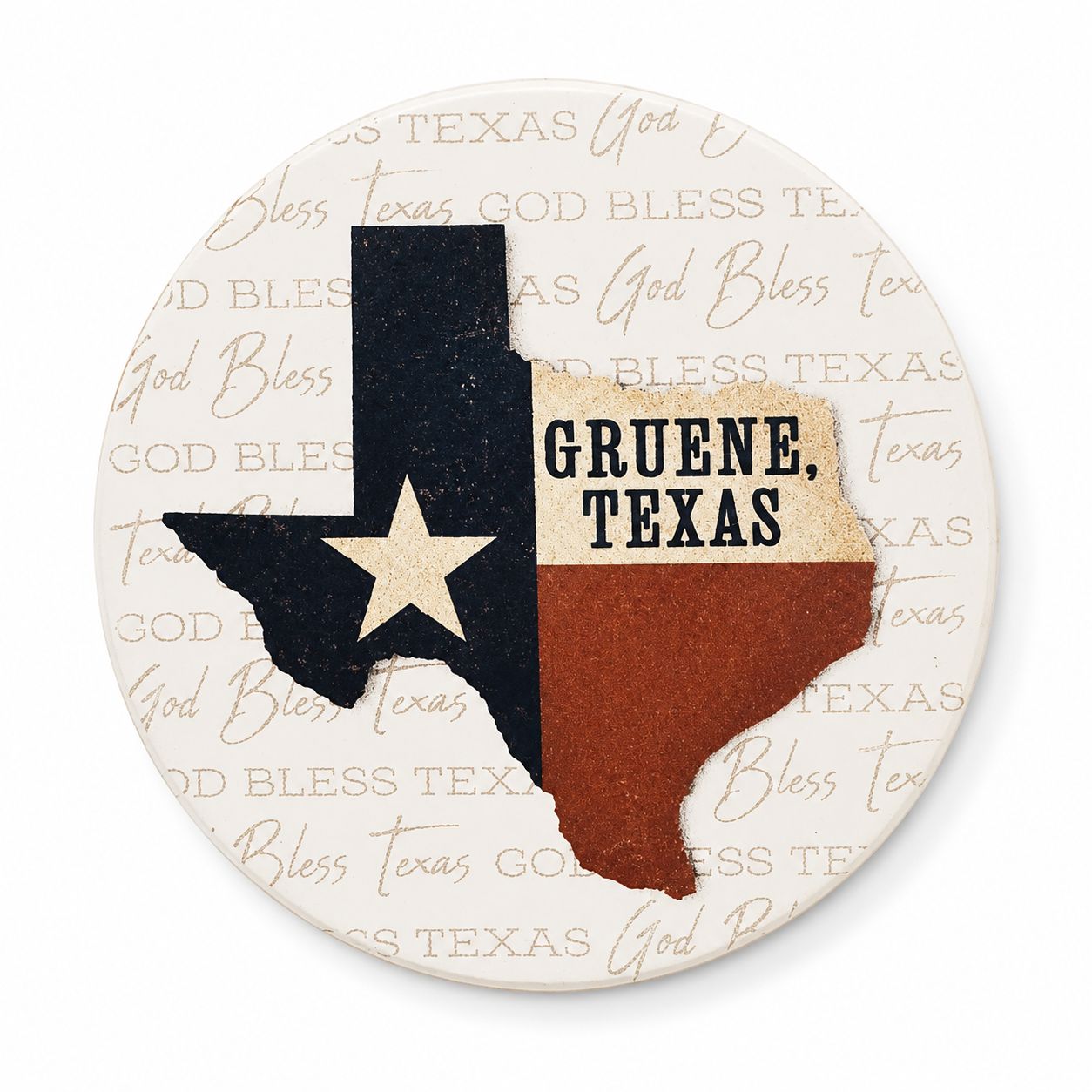 TX Flag w/Gruene rnd Car coaster