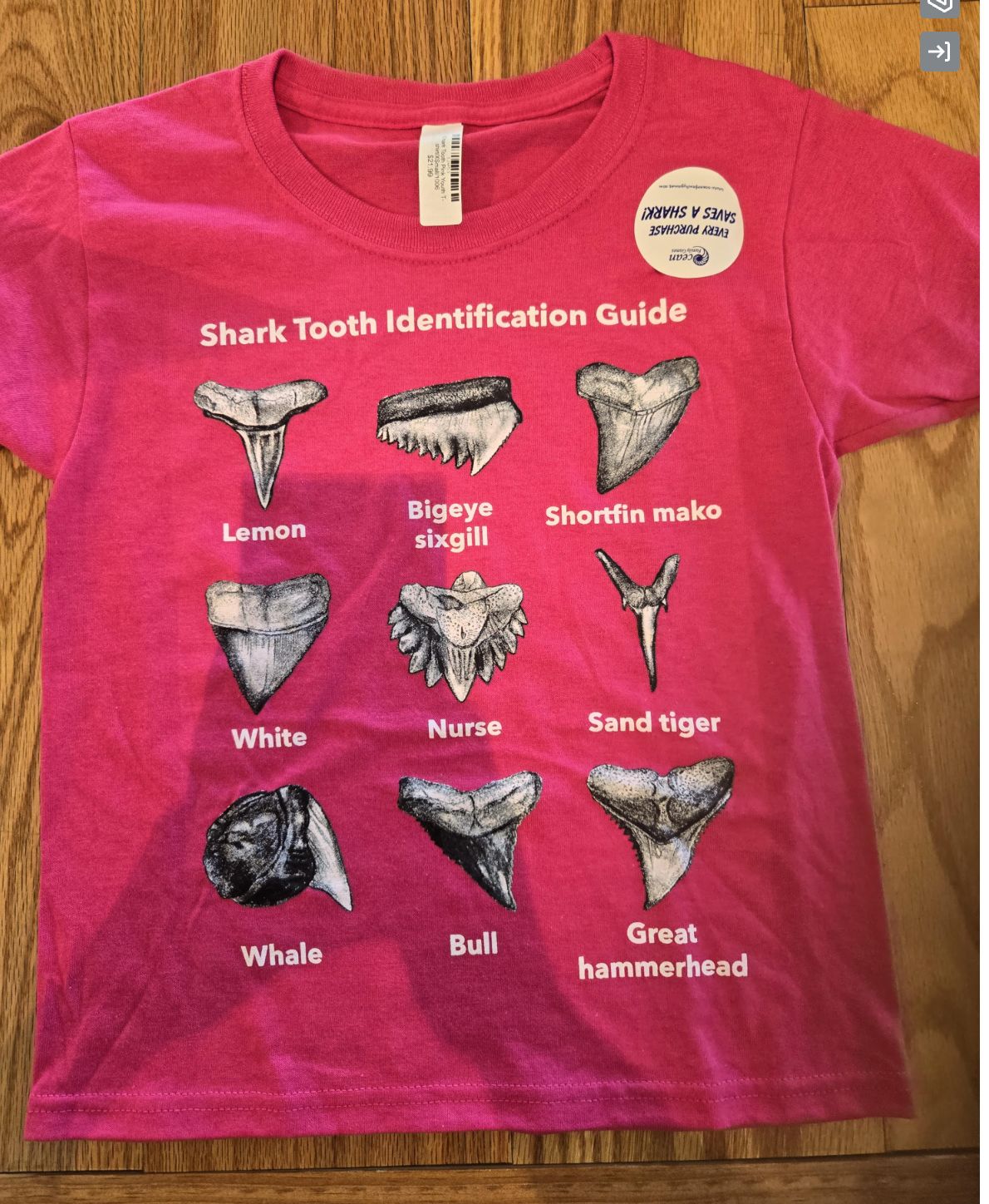 Shark Tooth Pink Youth T-shirt/XLG/1006