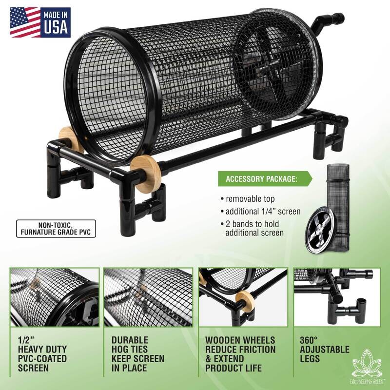New Wheeled Rolling Garden Sifter heavy duty 19 gauge wire 1/2 inch screen. Additional 1/4 inch screen.              FREE SHIPPING inside USA continent!               NO SHIPPING TO AUSTRALIA (Sorry)