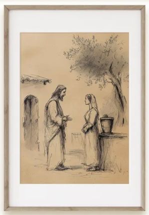 FRAMED SKETCH - WOMAN AT THE WELL