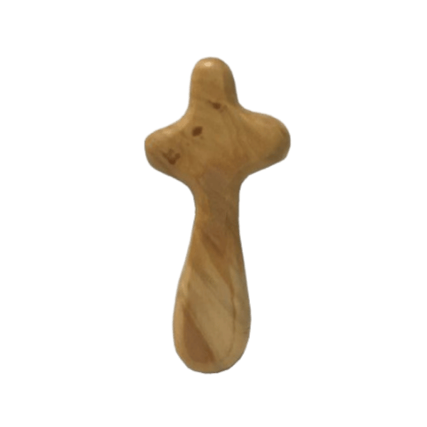 OLIVE WOOD HOLDING CROSS CHILDSIZE 9CM