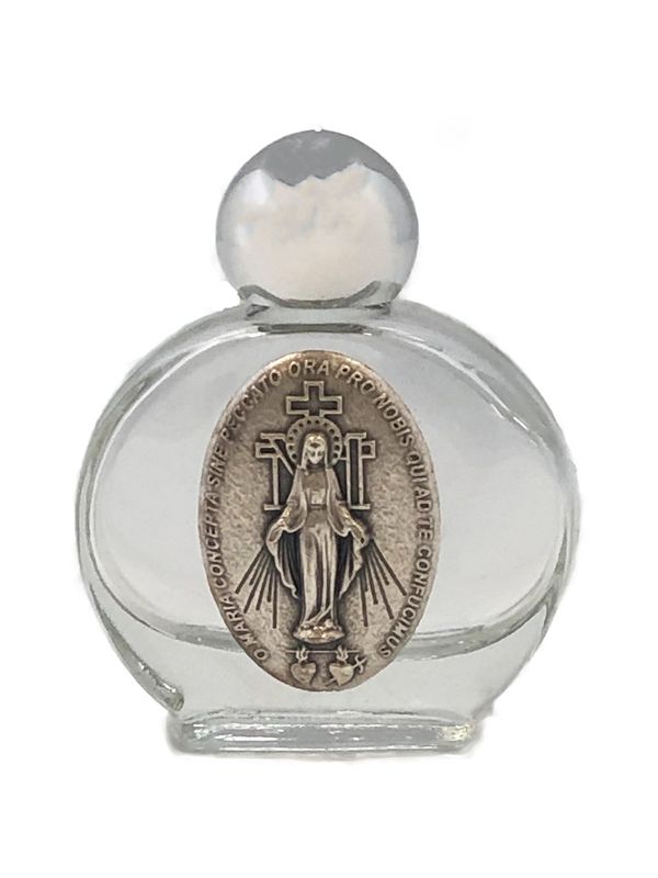 HOLY WATER BOTTLE ROUND GLASS MIRACULOUS