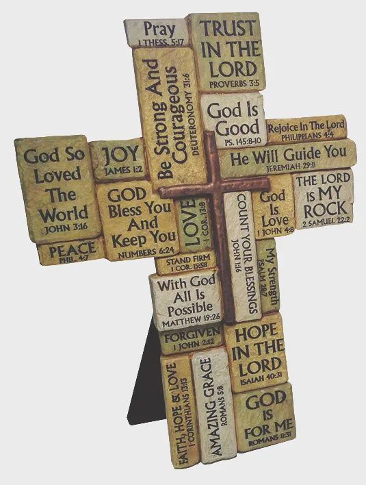 RESIN CROSS: STACKED STONES LOOK (EASEL STAND OR WALL HANGING OPTION)