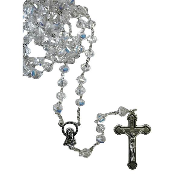 ROSARY WITH 10MM GLASS CRYSTAL BEADS CLEAR