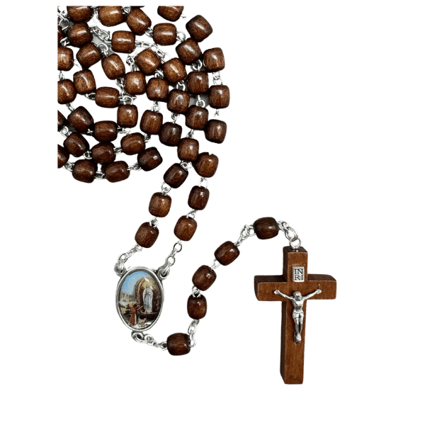 ROSARY WOOD CYLINDER BEAD LOURDES