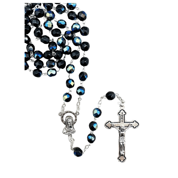 ROSARY WITH 7MM BLACK CRYSTAL BEADS