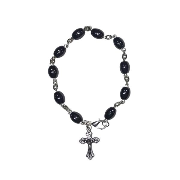 ROSARY BRACELET 5MM HEMATITE BEADS WITH CRUCIFIX 2cm