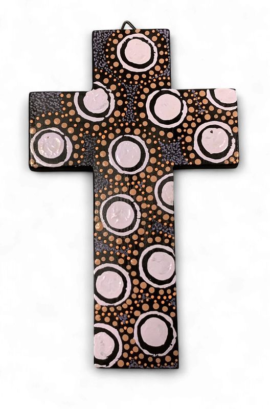 INDIGENOUS CROSS HAND PAINTED 20CM JJ