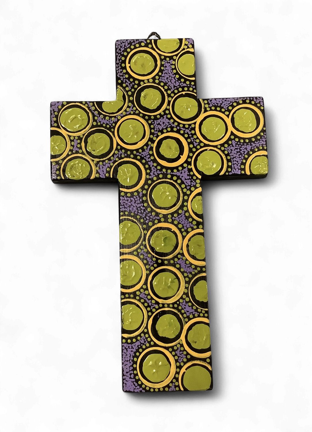 INDIGENOUS CROSS HAND PAINTED 20CM KK1