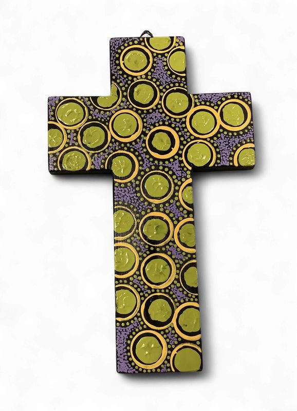 INDIGENOUS CROSS HAND PAINTED 20CM KK1