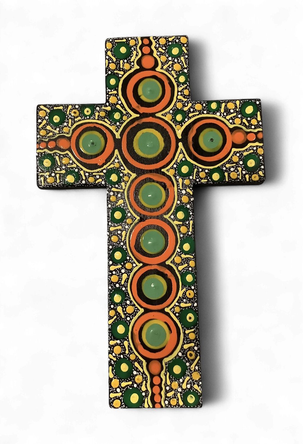 INDIGENOUS CROSS HAND PAINTED 20CM BB