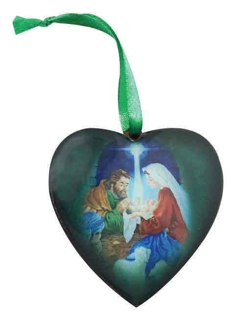 CHRISTMAS - HEART ORNAMENT NATIVITY GREEN