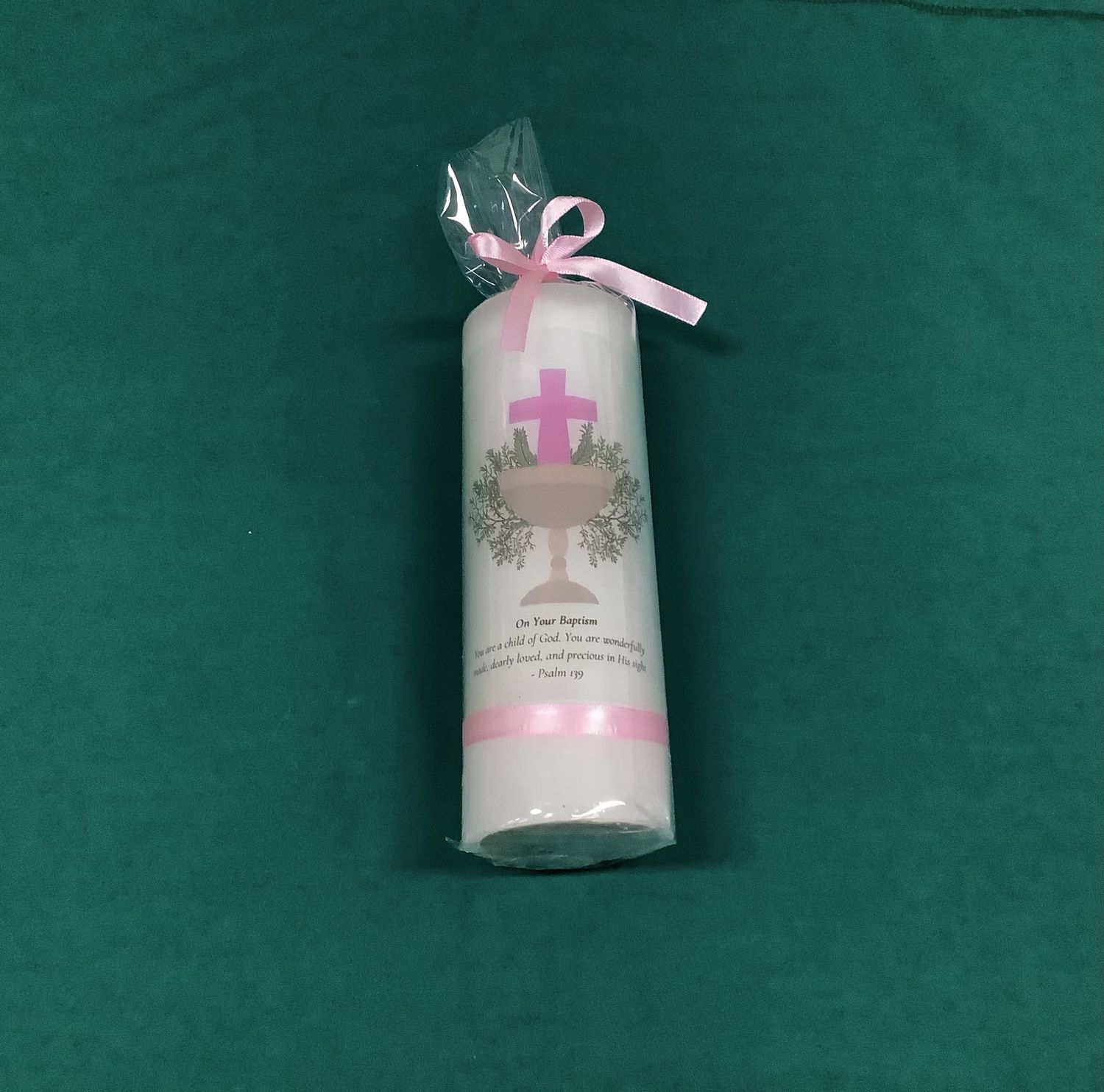 BAPTISM CANDLE - PINK CROSS, FONT