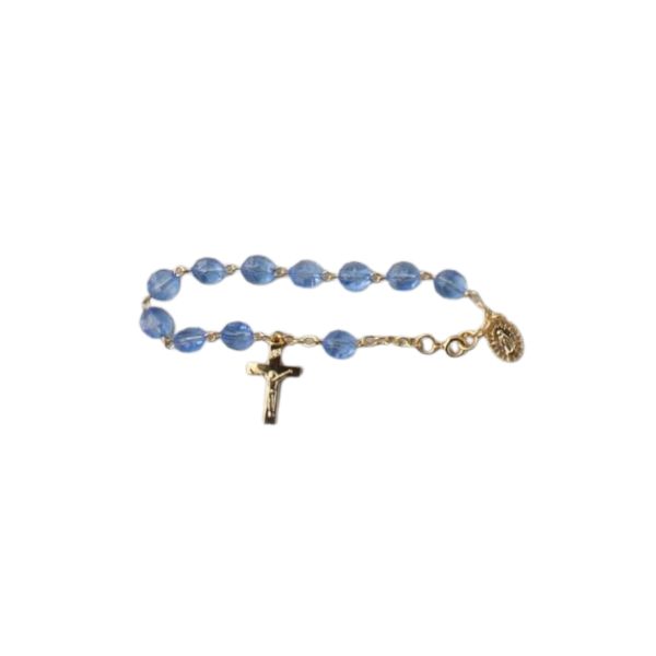 ROSARY BRACELET WITH BLUE BEADS IN HEART SHAPED BOX