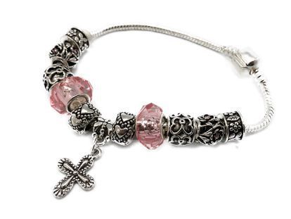 CHARM BRACELET WITH CROSS PINK
