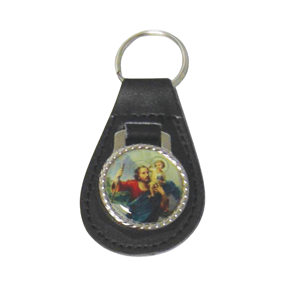 KEYRING ST CHRISTOPHER LEATHER