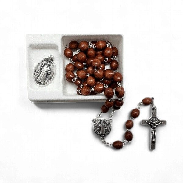 ROSARY ST BENEDICT MEDAL SET BROWN